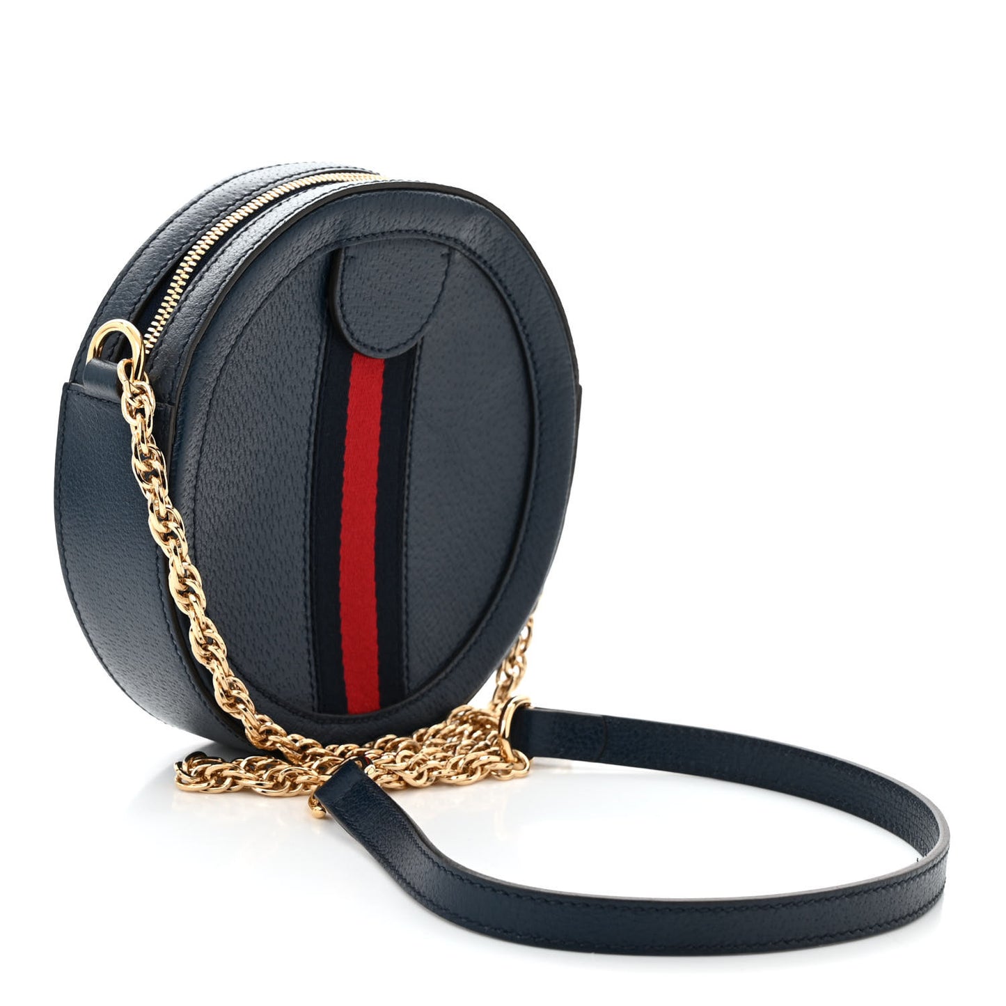 Soft Textured Calfskin Web Mini Ophidia Round Shoulder Bag Blue Agata