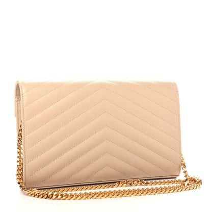 Saint Laurent Grain De Poudre Matelasse Chevron Monogram Chain Wallet Nude Powder 3 of 10