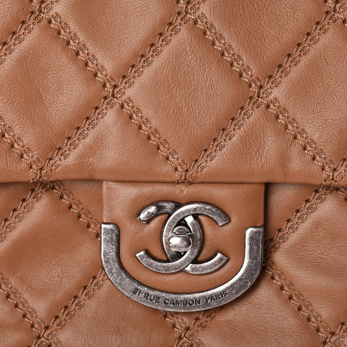 Calfskin Quilted Jumbo Coco Sporran Flap Light Brown