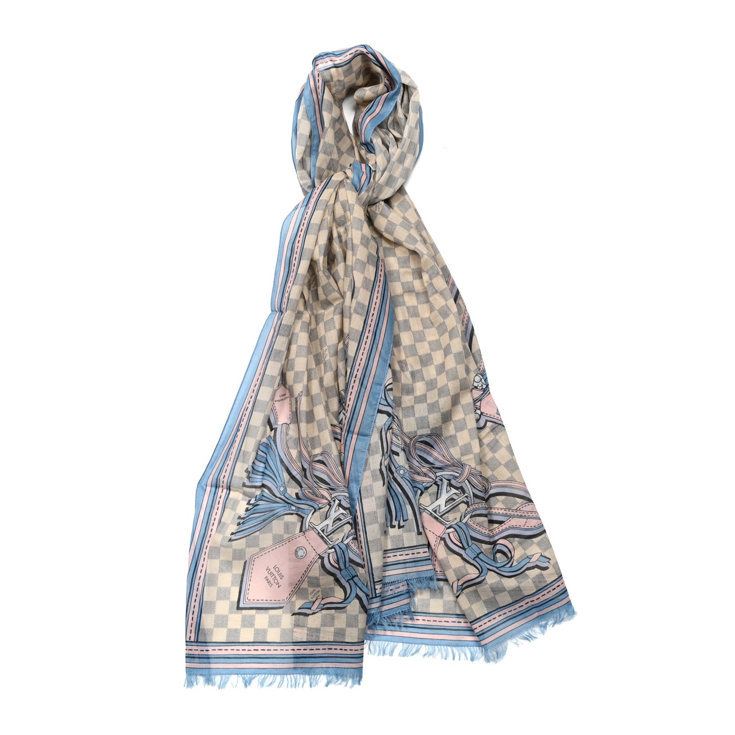 Cotton Damier Azur Straps Stole