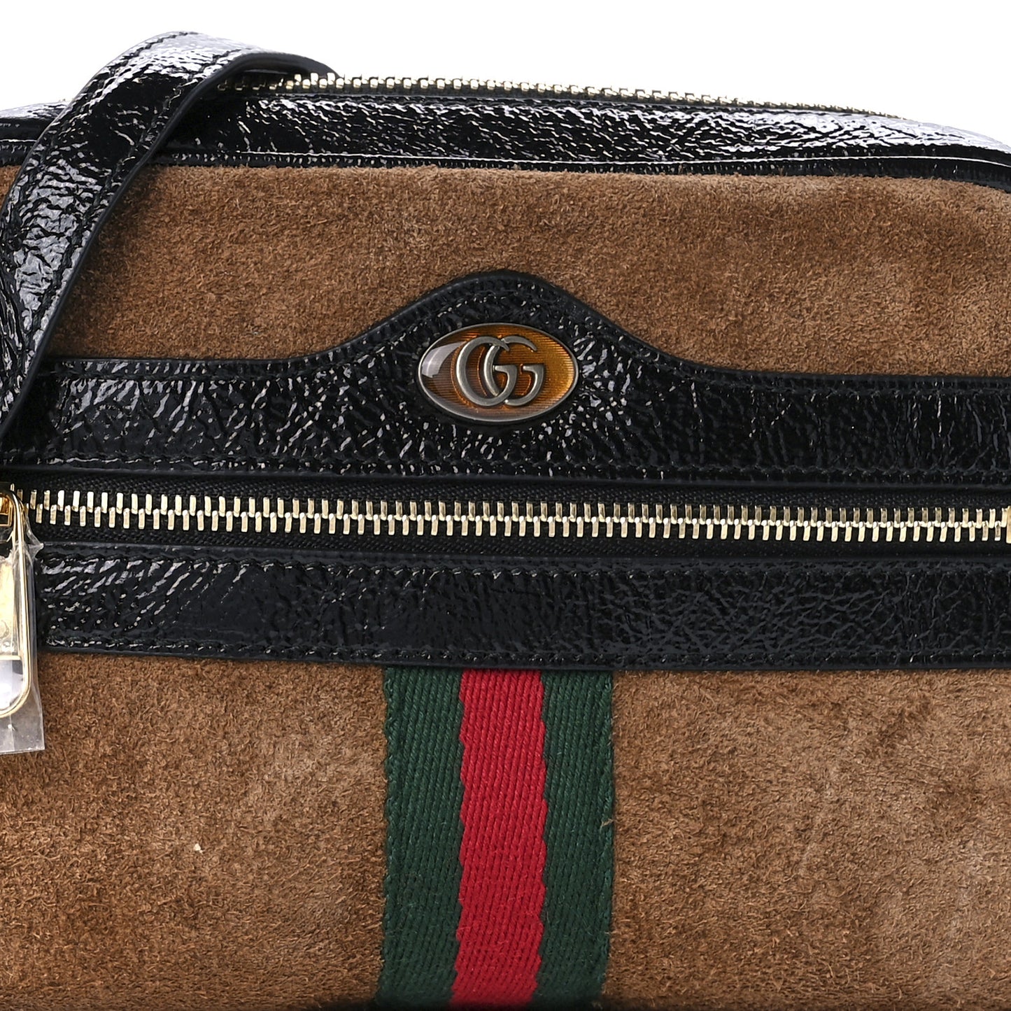 Suede Patent Web Mini Ophidia Shoulder Bag Nocciola Black