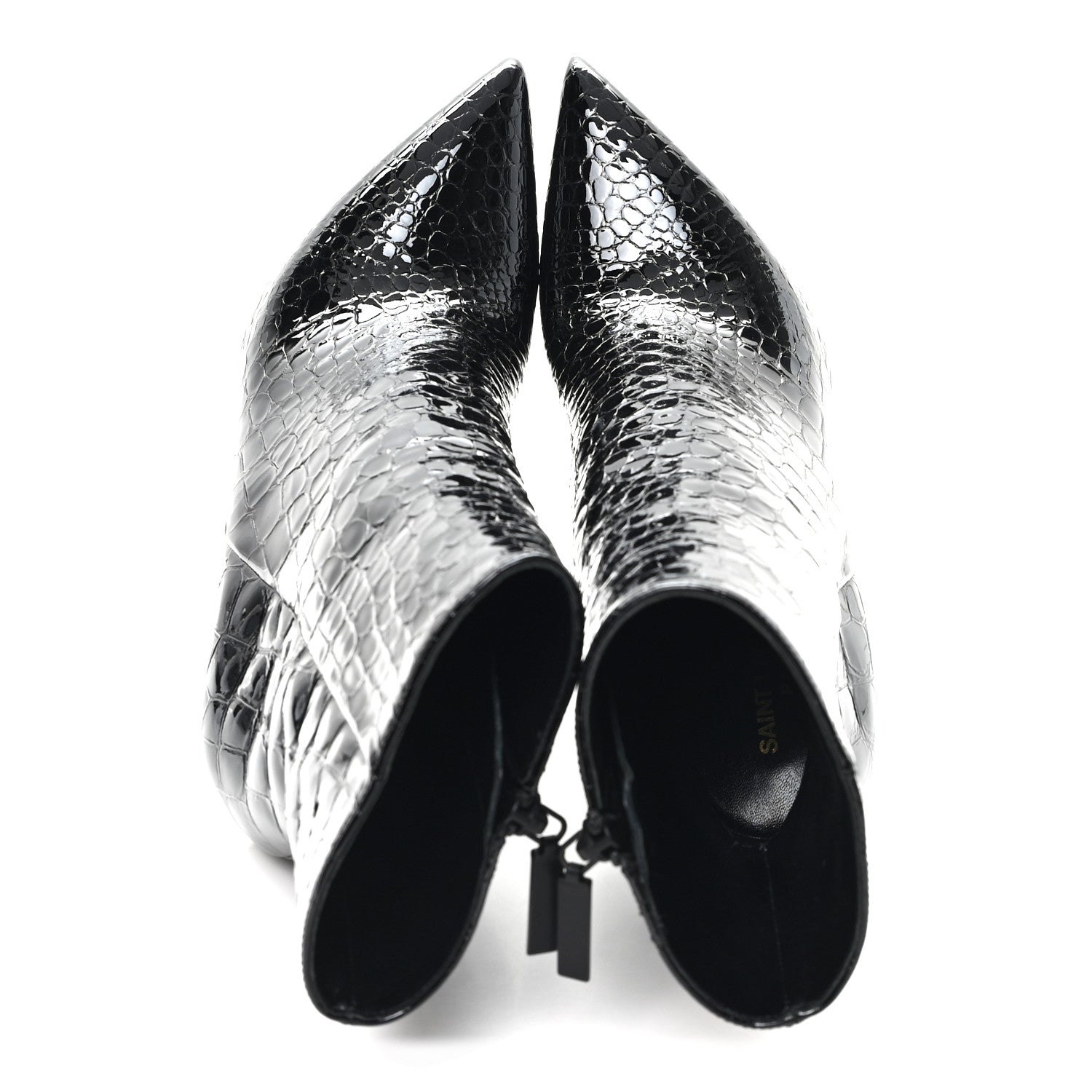 Saint Laurent Alligator Embossed Patent Calfskin Opyum 110 Ankle Boots 40 Black 2 of 10