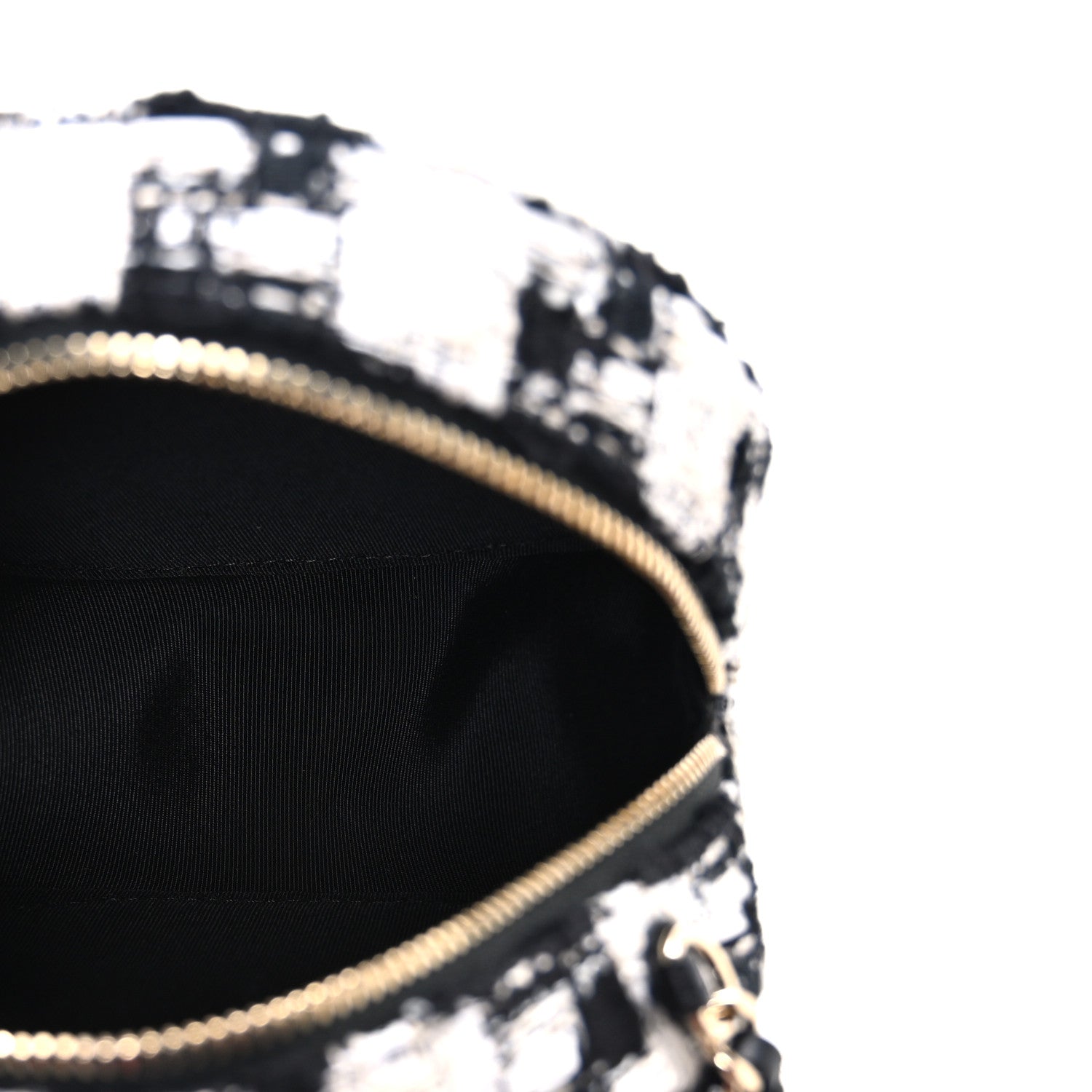 Chanel Tweed Quilted Round Clutch With Chain Black Ecru White 5 of 10
