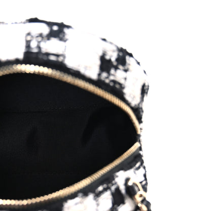 Chanel Tweed Quilted Round Clutch With Chain Black Ecru White 5 of 10