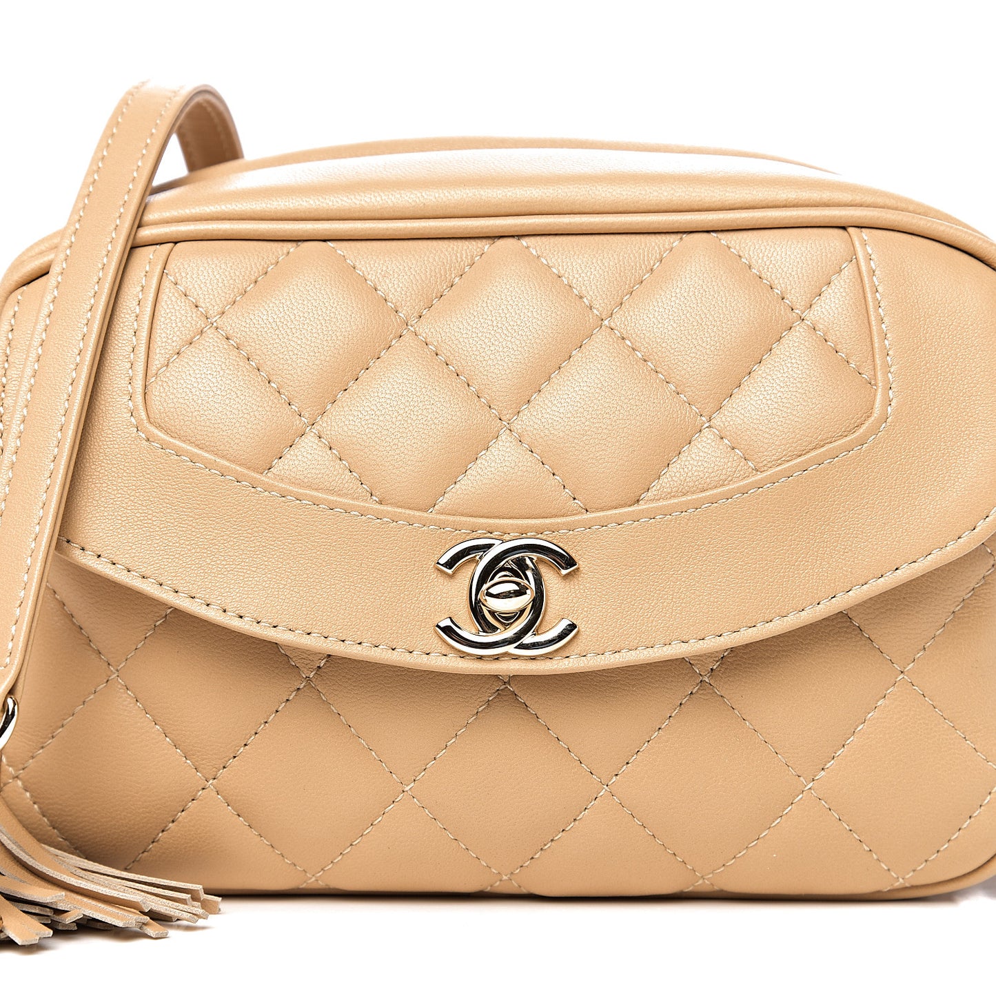 Lambskin Quilted Coco Vintage Camera Case Beige