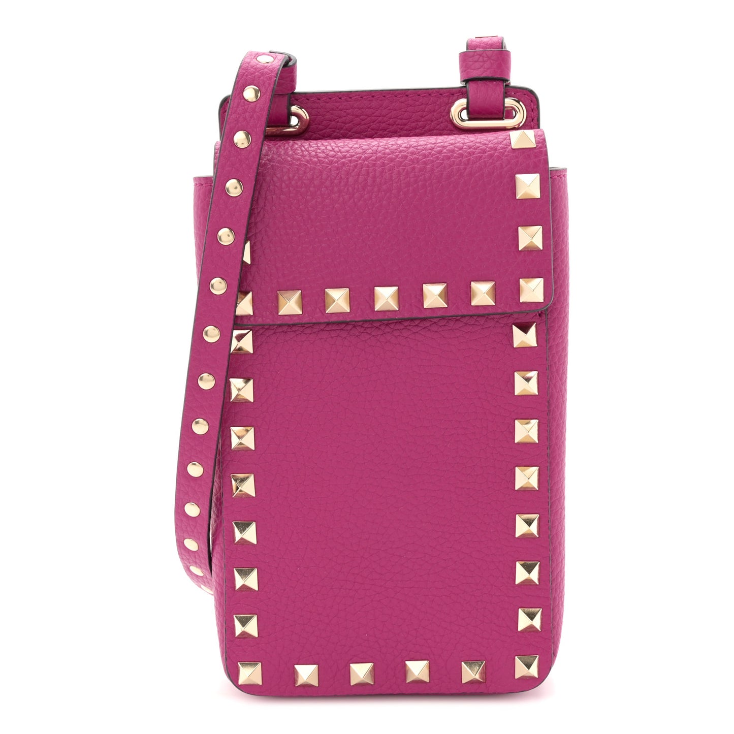 Grainy Calfskin Rockstud Phone Holder Rose Violet