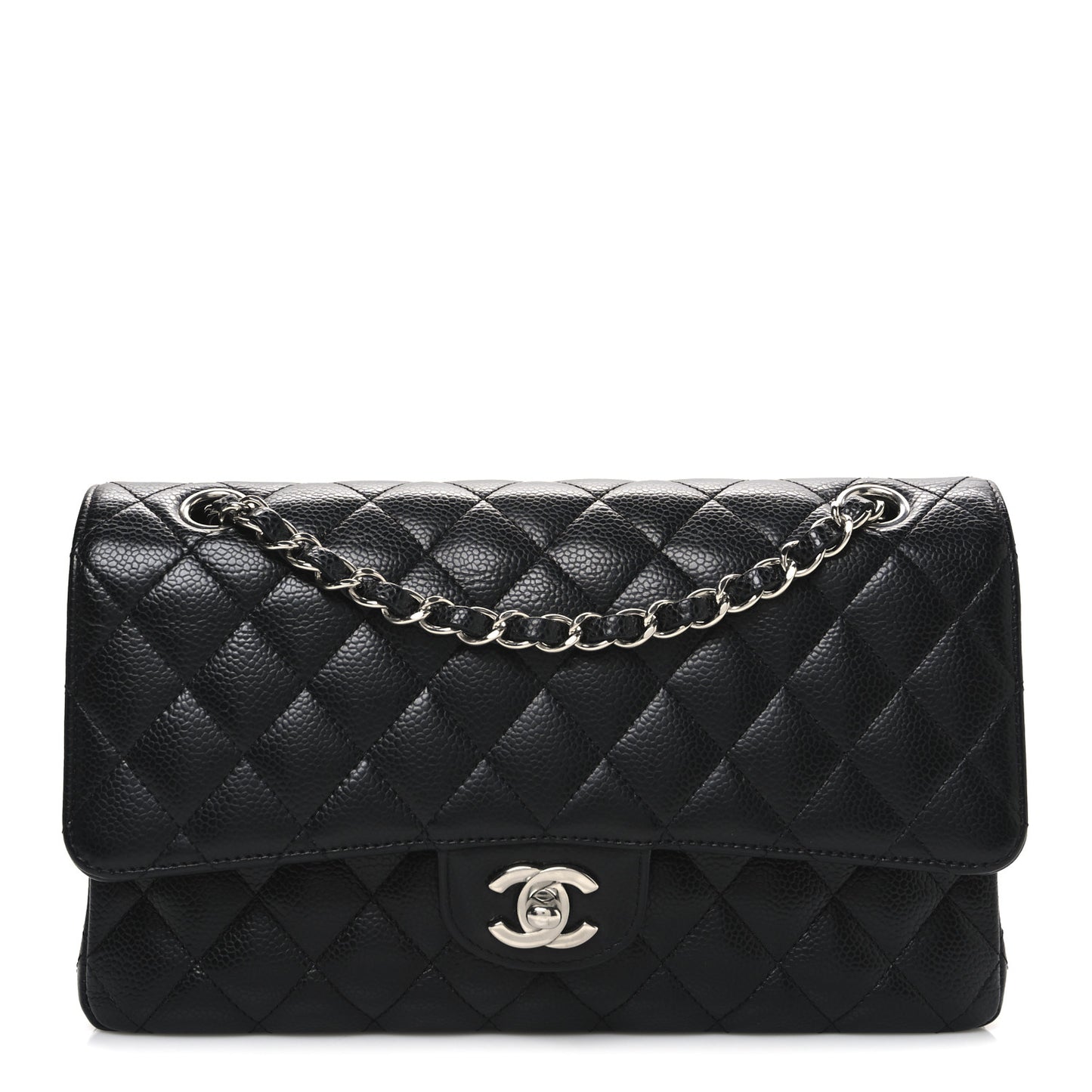 Caviar Quilted Medium Double Flap Black