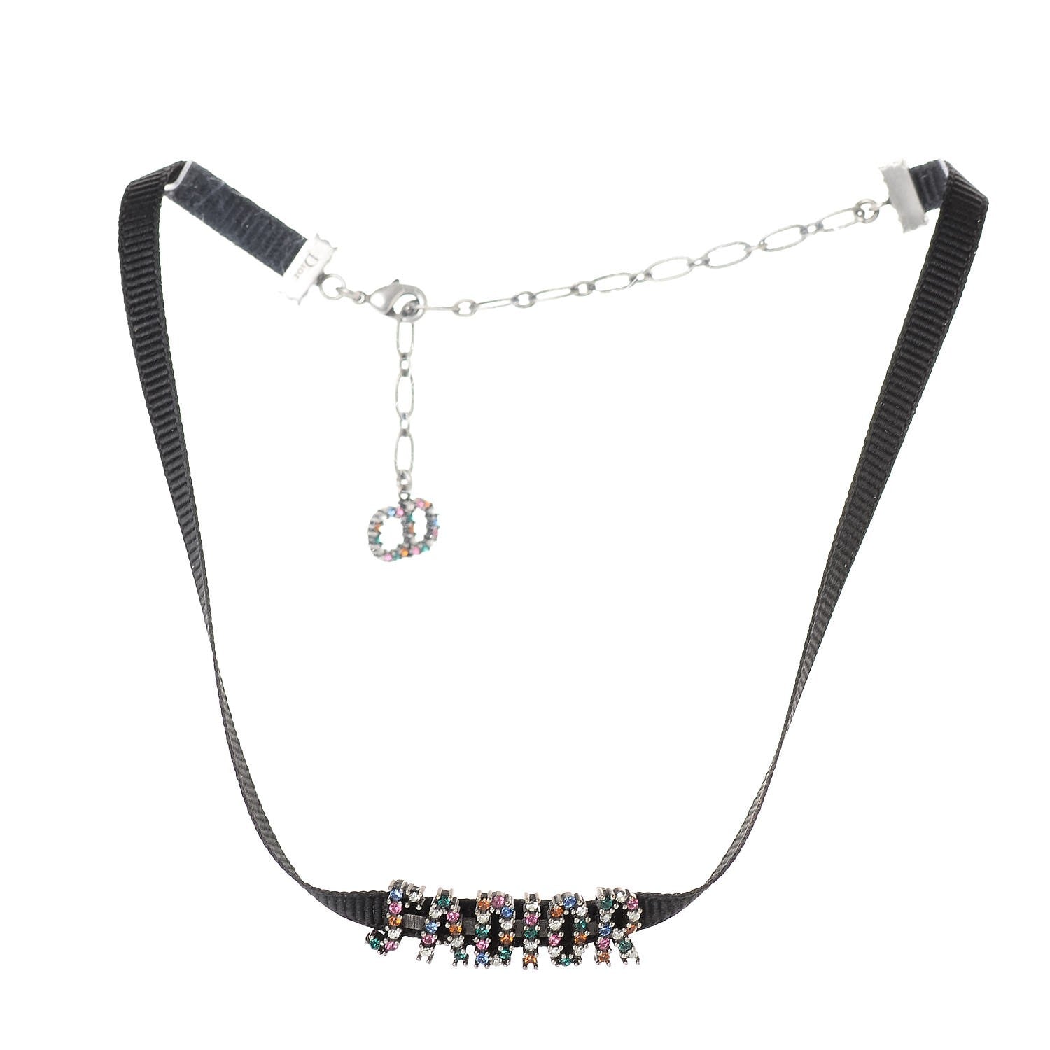 Christian Dior Grosgrain Ribbon Crystal J'Adior Logo Choker Necklace Multicolor 3 of 4