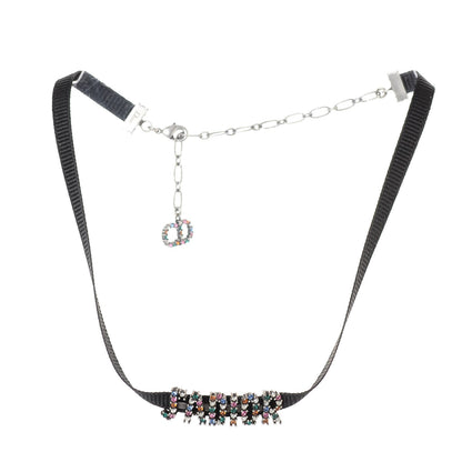 Christian Dior Grosgrain Ribbon Crystal J'Adior Logo Choker Necklace Multicolor 3 of 4