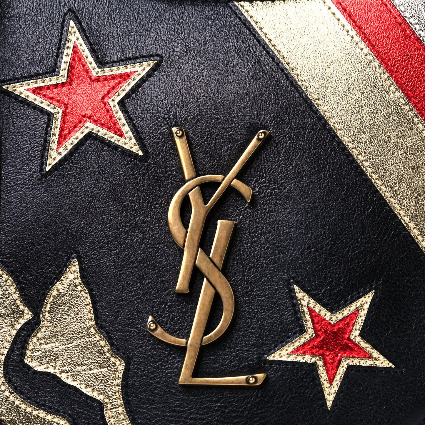 Calfskin Rock Star Patchwork Monogram Heart Shoulder Bag Black