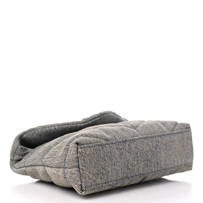 Saint Laurent Denim Quilted Monogram Loulou Puffer Pouch Clutch Blue Gray Light Azur 5 of 10