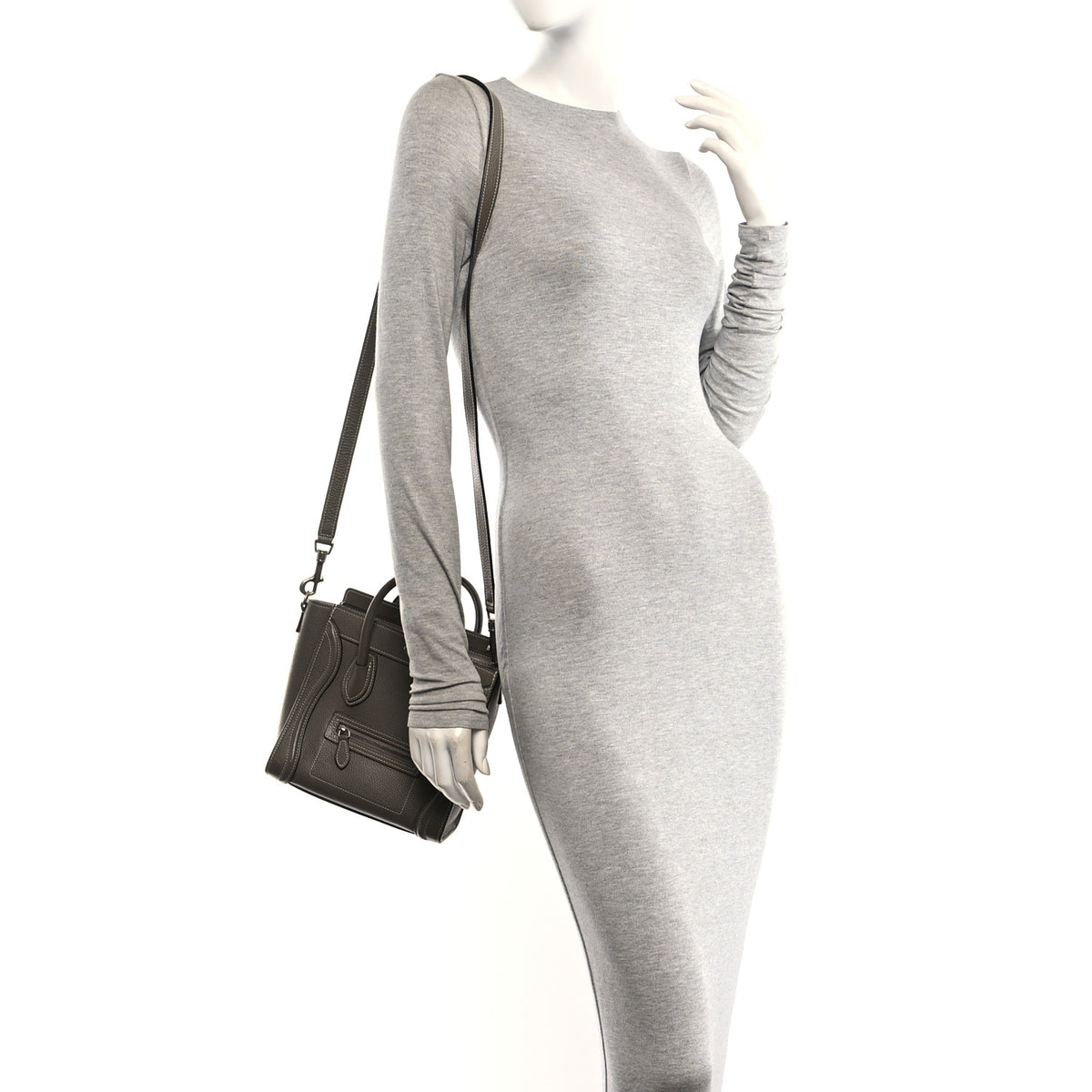 Celine Drummed Calfskin Nano Luggage Souris 2 of 11