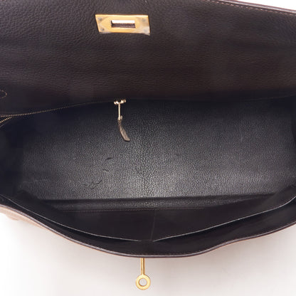 Hermes Taurillon Clemence Tri-Color Kelly Retourne 35 Tabac Camel Ebene Parchemin 7 of 35