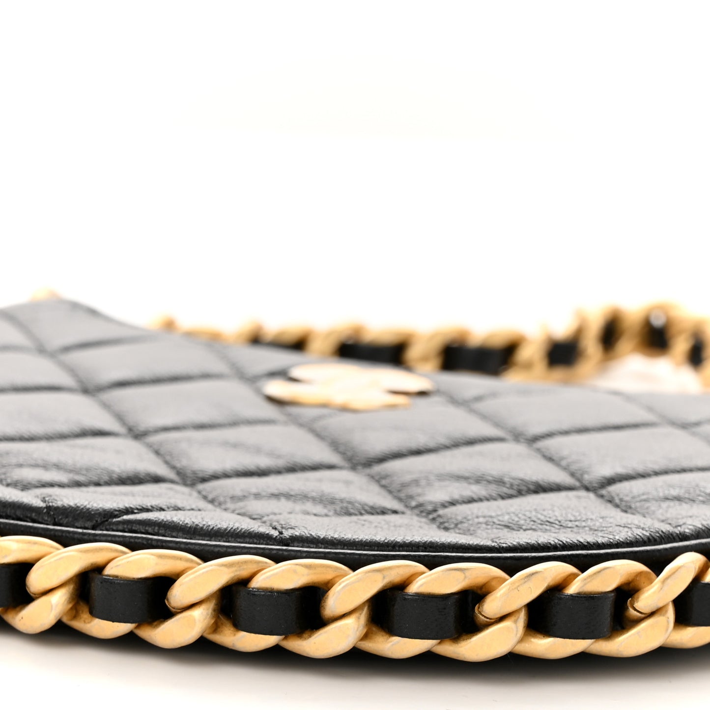 Shiny Crumbled Lambskin Quilted Round Small CC Hobo Black