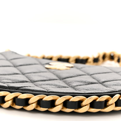 Chanel Shiny Crumbled Lambskin Quilted Round Small CC Hobo Black 10 of 11
