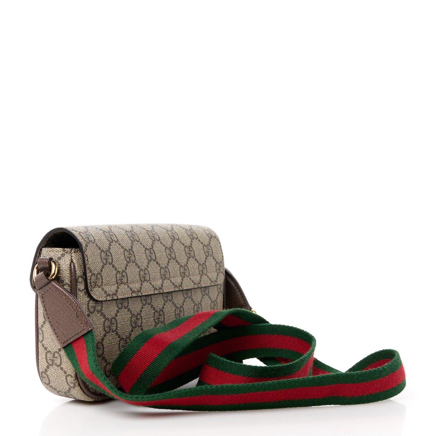 GG Supreme Monogram Textured Dollar Calfskin Web Mini Ophidia Envelope Shoulder Bag Beige Ebony
