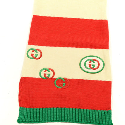 Gucci Wool Interlocking G Scarf Green Red White 3 of 4
