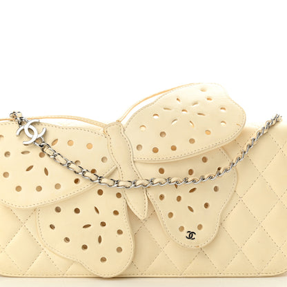 Chanel Lambskin Quilted Butterfly Chain Clutch White 15 of 21