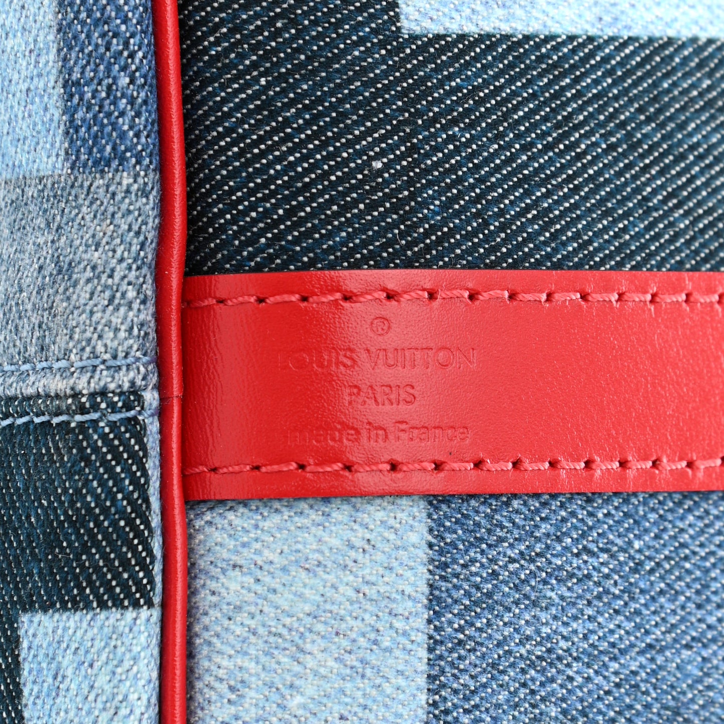 Denim Damier Monogram Patchwork Speedy Bandouliere 30 Blue Rouge