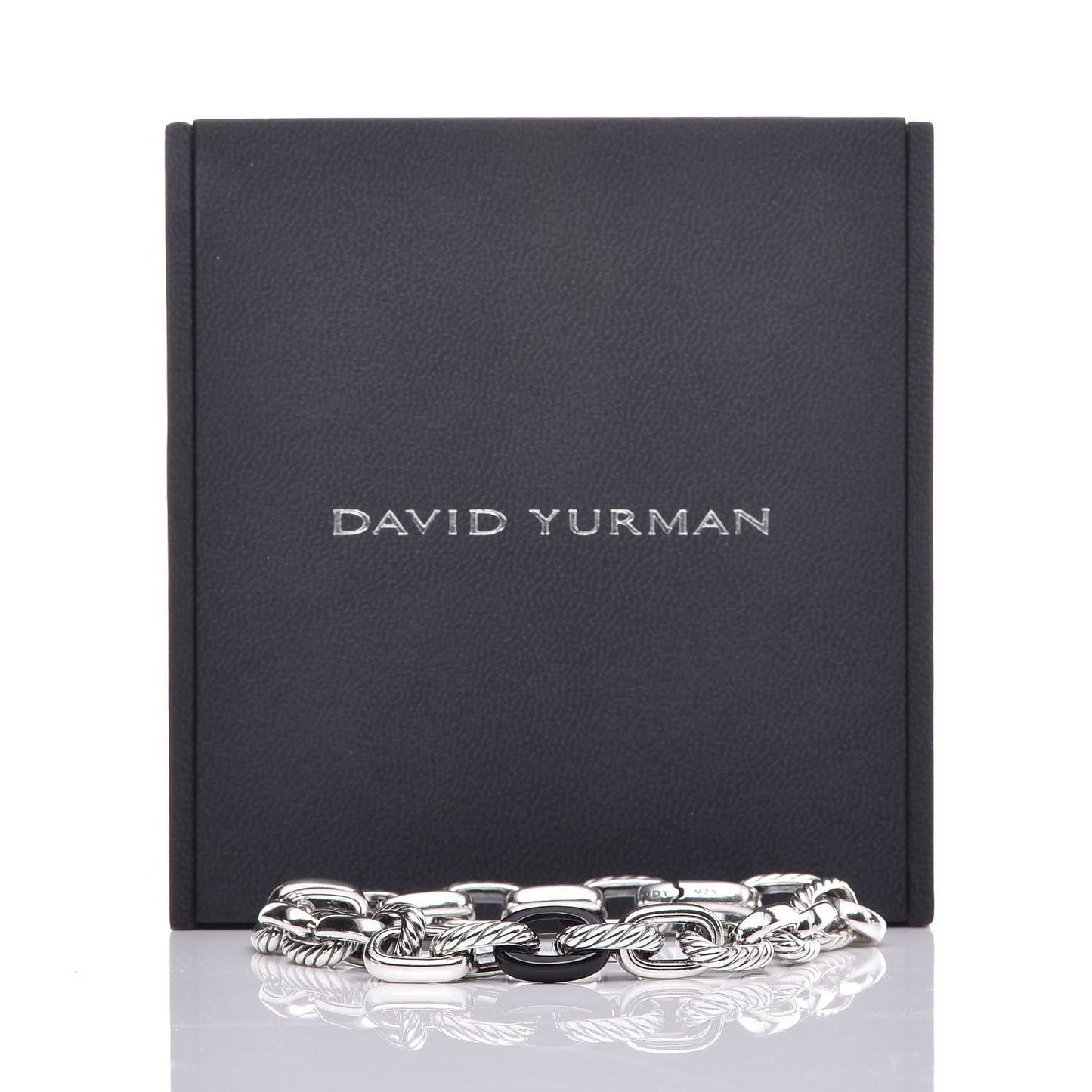 Sterling Silver Black Ceramic Chain Link Bracelet
