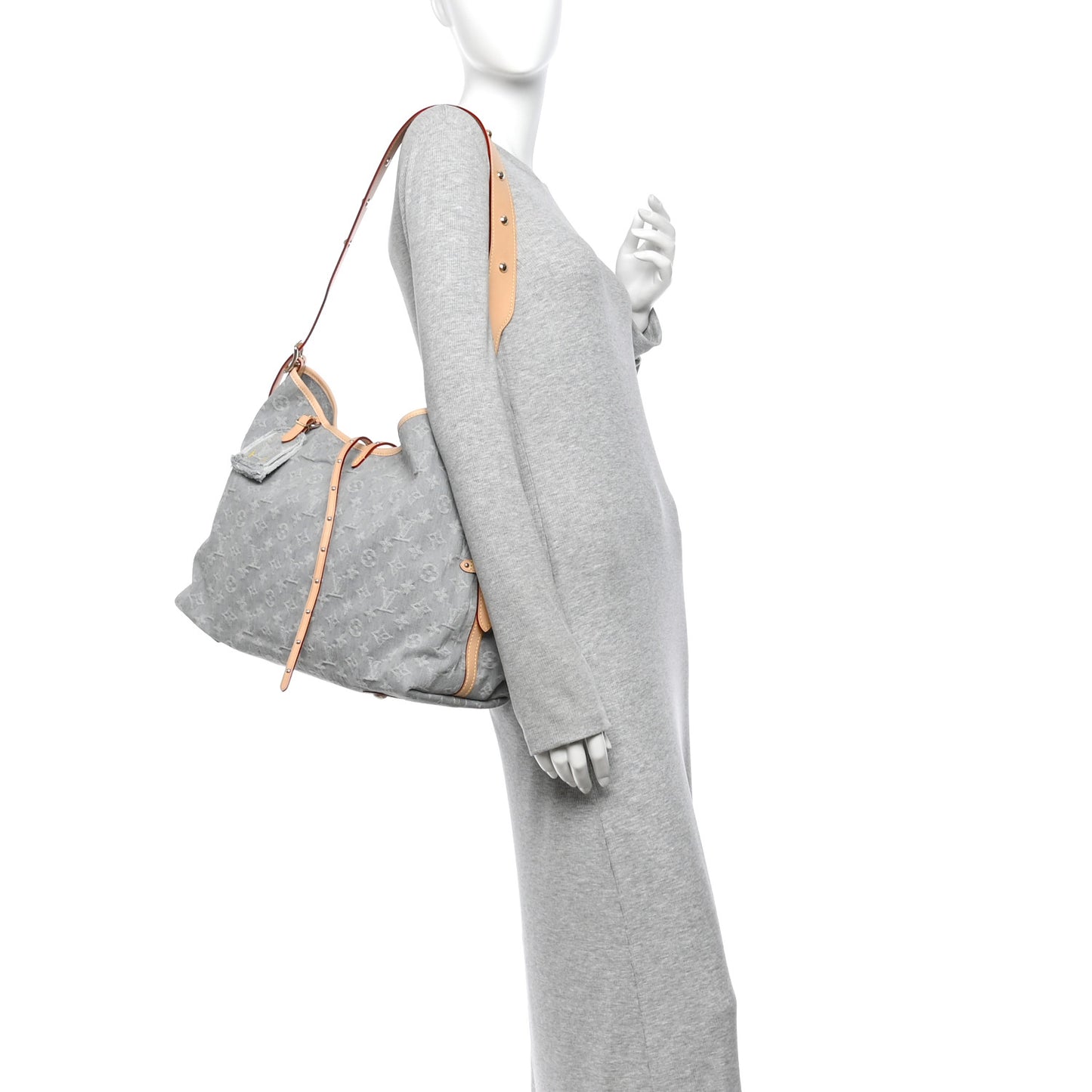 Monogram Denim CarryAll MM Washed Grey