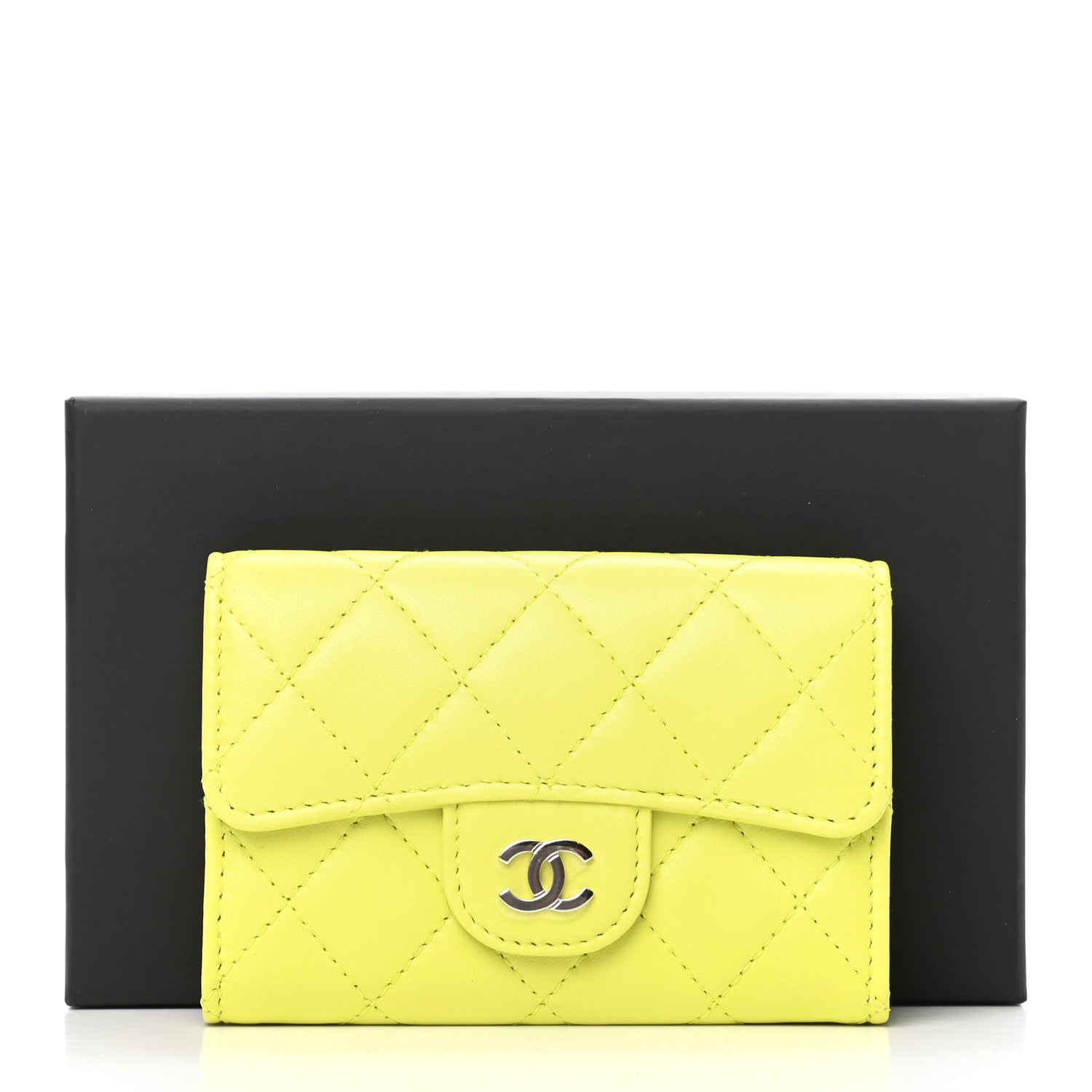 Chanel Lambskin Quilted Flap Card Holder Wallet Yellow 9 of 9