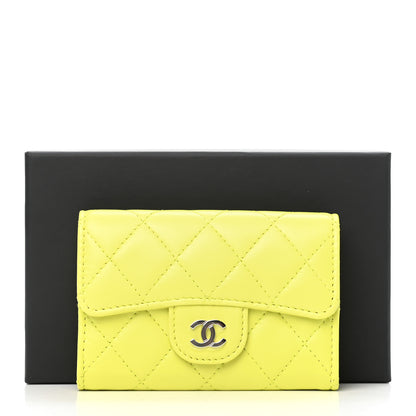 Chanel Lambskin Quilted Flap Card Holder Wallet Yellow 9 of 9