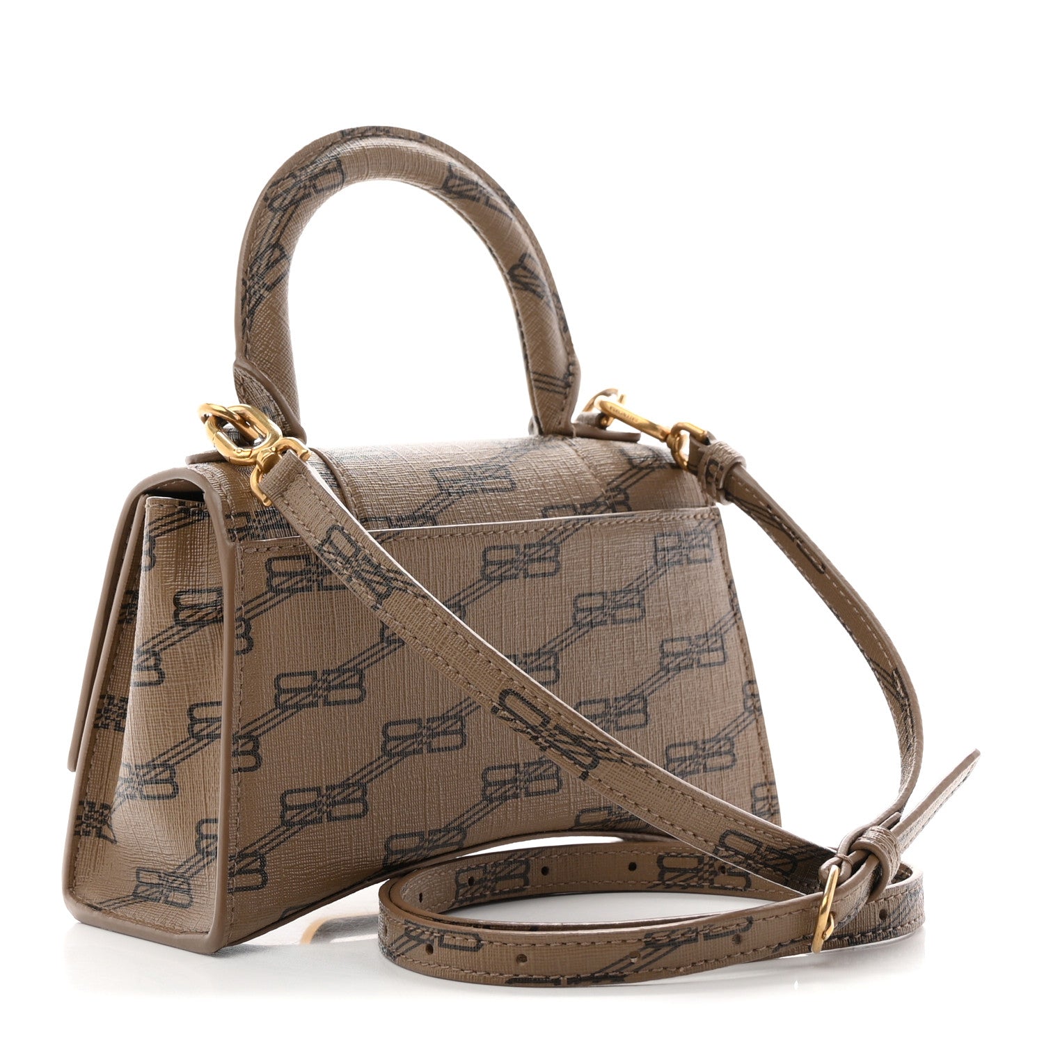 Balenciaga Coated Canvas BB Monogram Hourglass Top Handle Bag XS Beige Brown 3 of 11