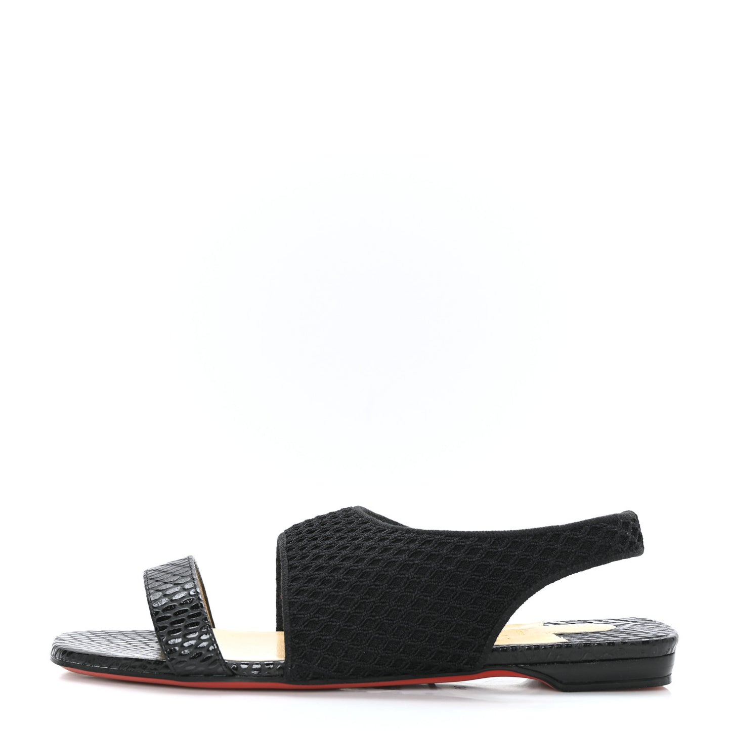 Calfskin Mesh Snakeskin Embossed Georgette Flats 36 Black