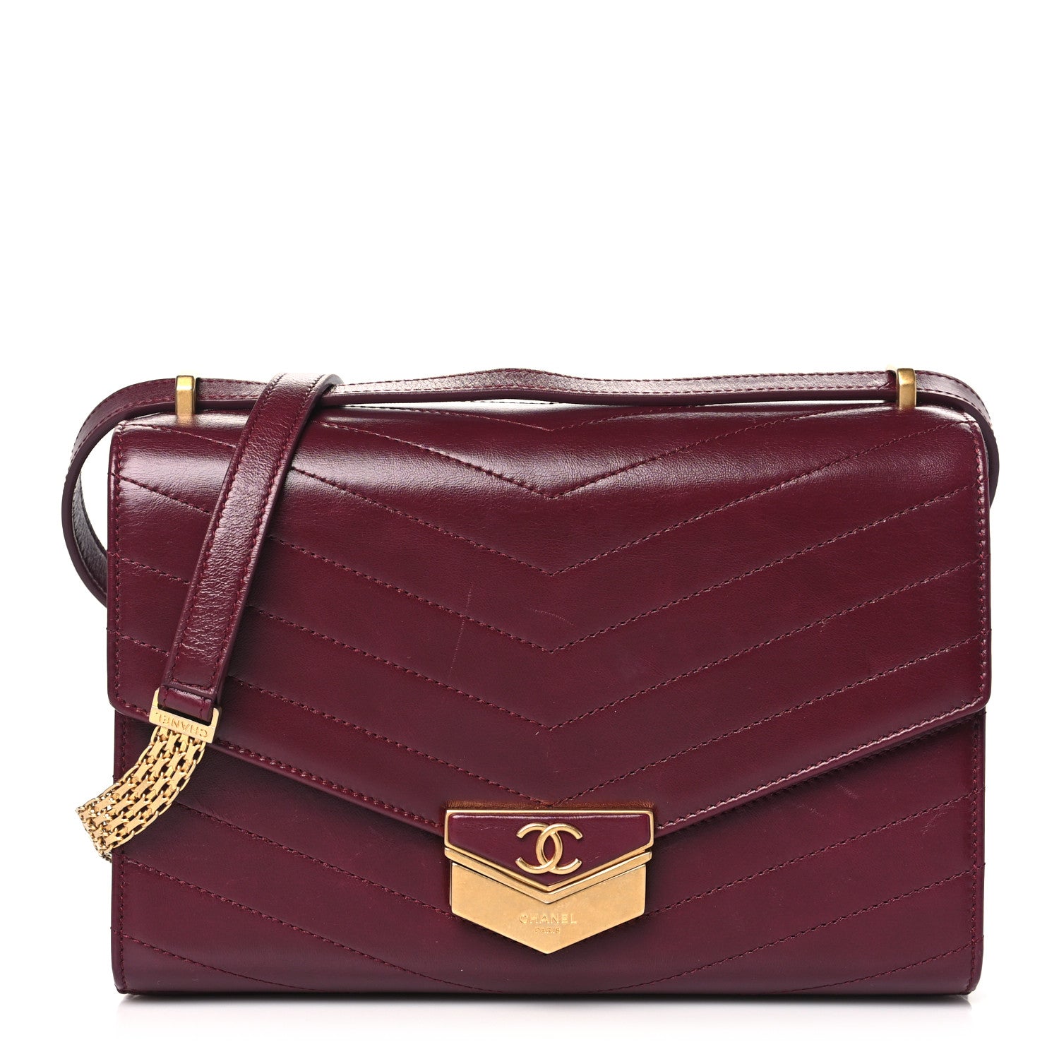 Chanel Calfskin Chevron Quilted Medal Flap Burgundy 1 of 10
