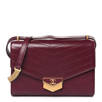 Chanel Calfskin Chevron Quilted Medal Flap Burgundy 1 of 10