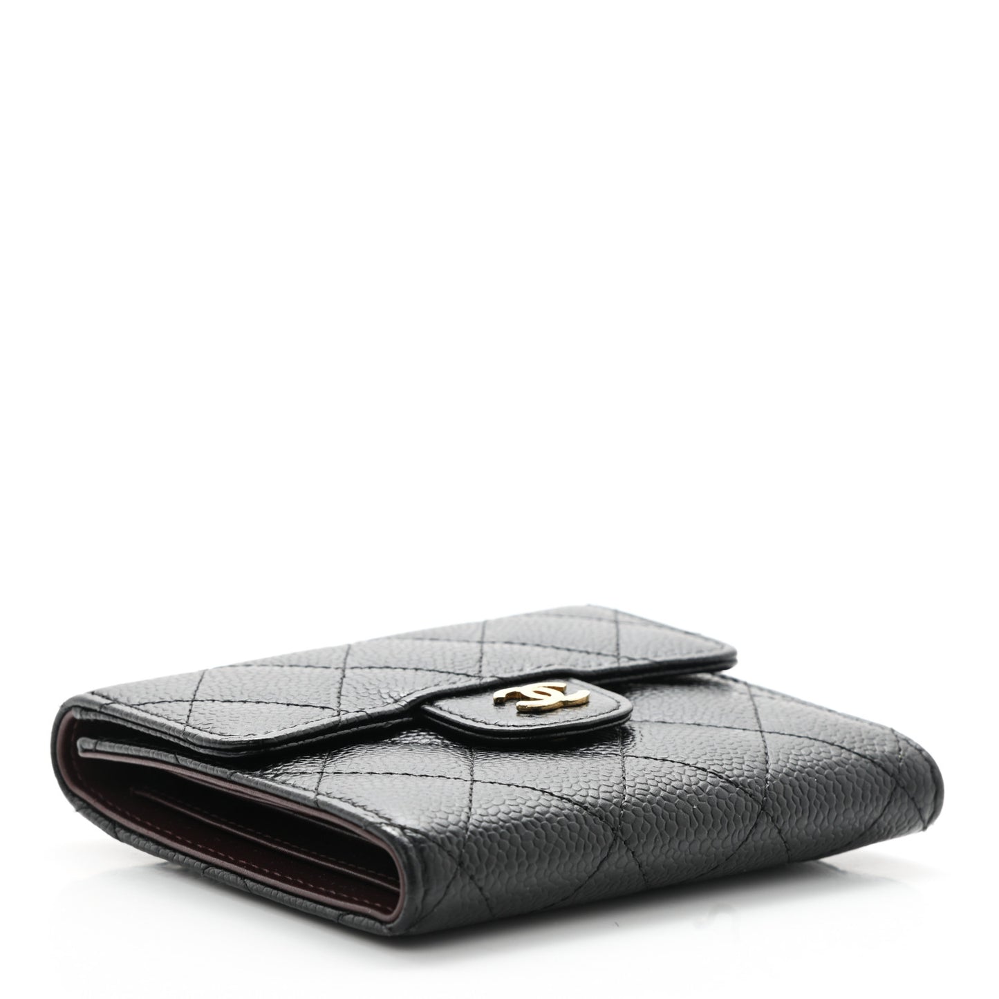 Caviar Quilted Compact Flap Wallet Black