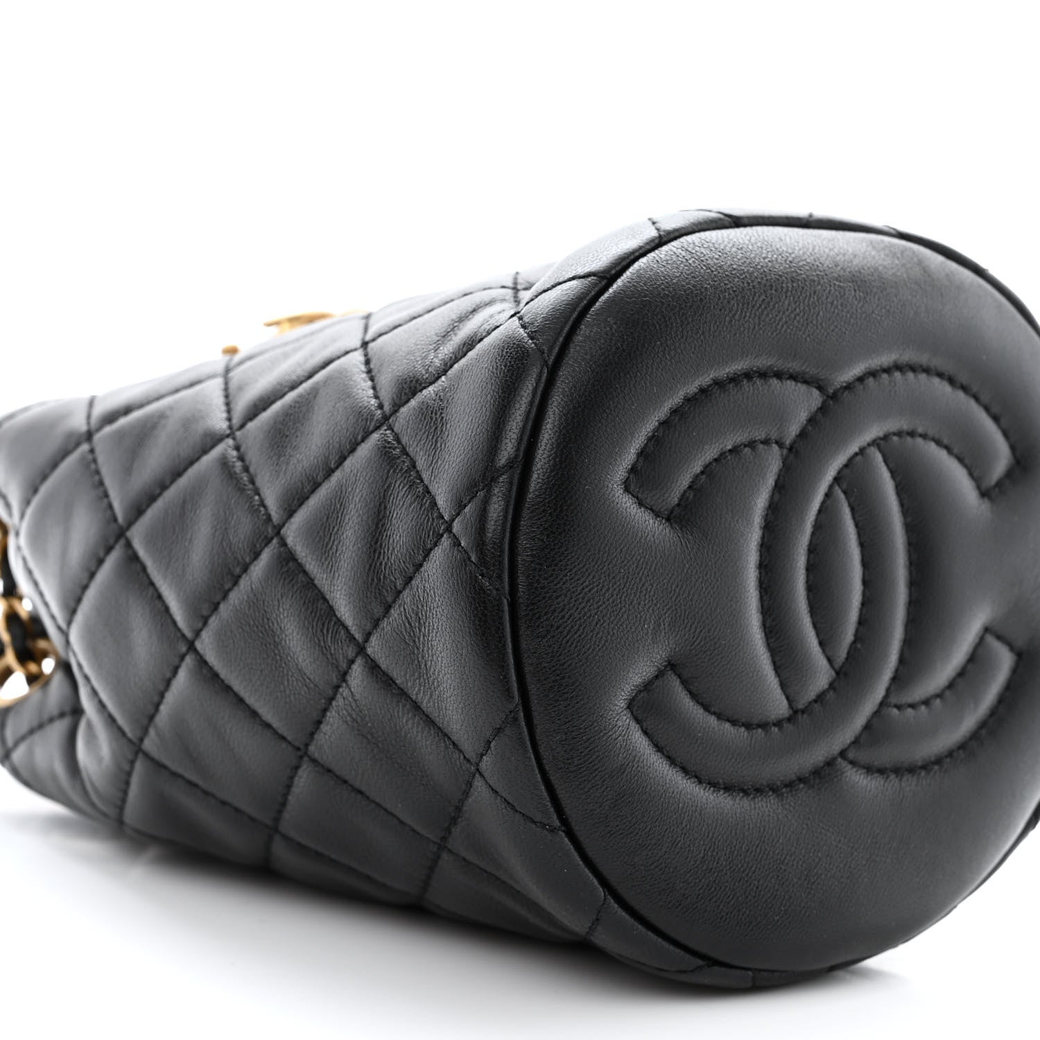 Chanel Lambskin Quilted Pearl Crush Drawstring Bag Black 9 of 11