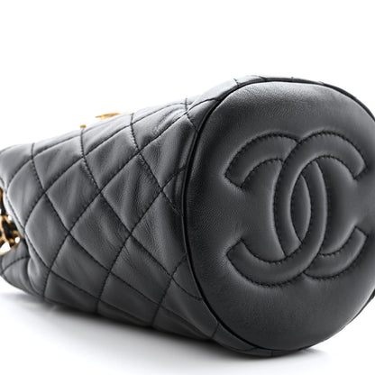 Chanel Lambskin Quilted Pearl Crush Drawstring Bag Black 9 of 11