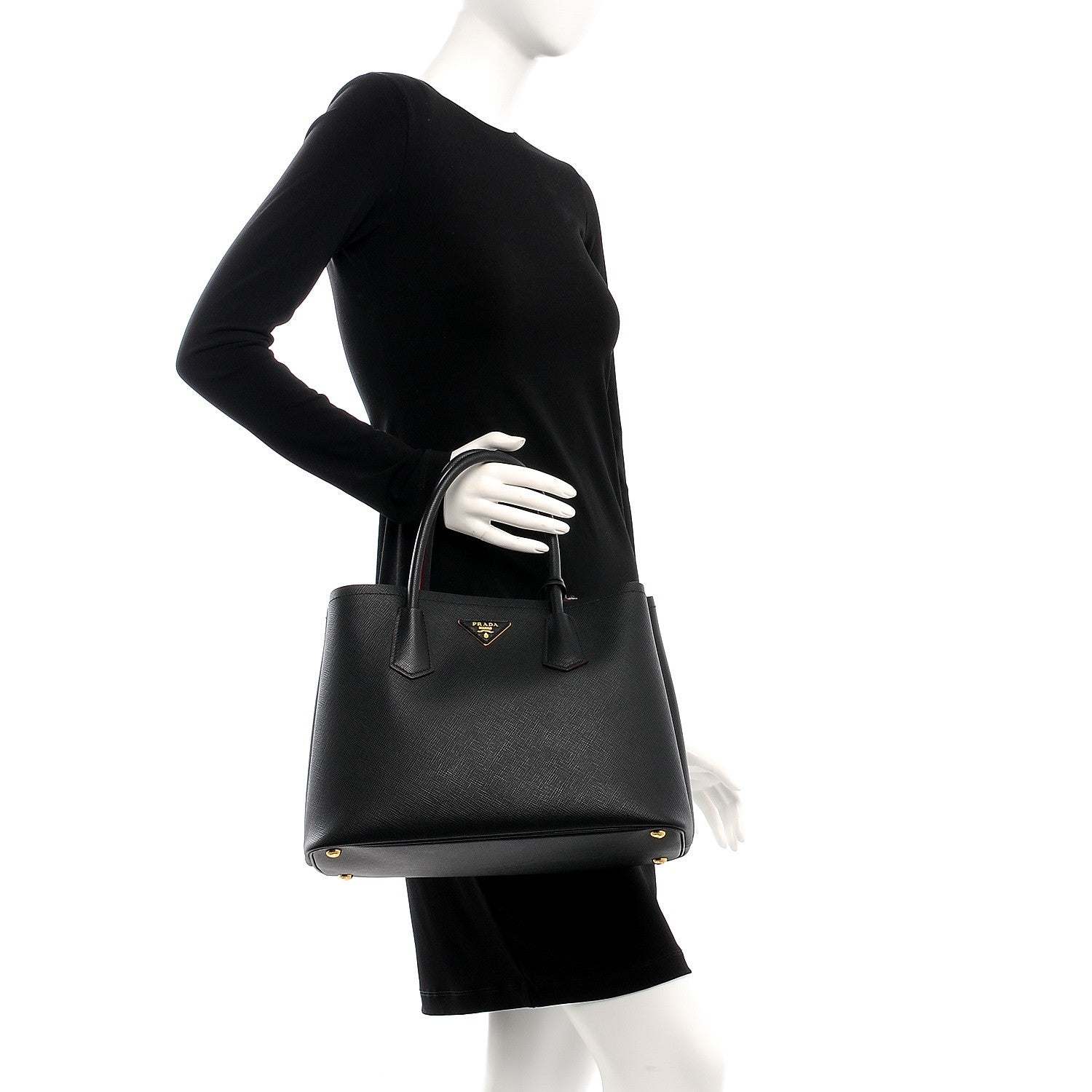 Prada Saffiano Cuir Medium Double Bag Black Fuoco 2 of 9