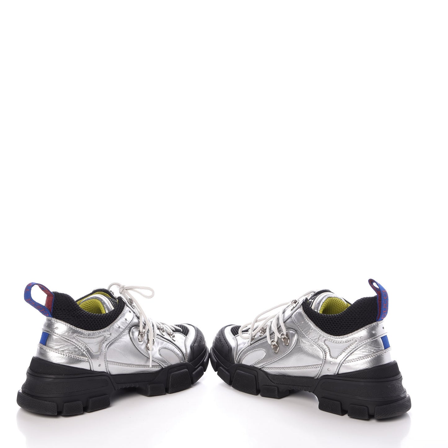 X SEGA Metallic Calfskin Mesh Womens Flashtrek Sneakers 41 Silver Black