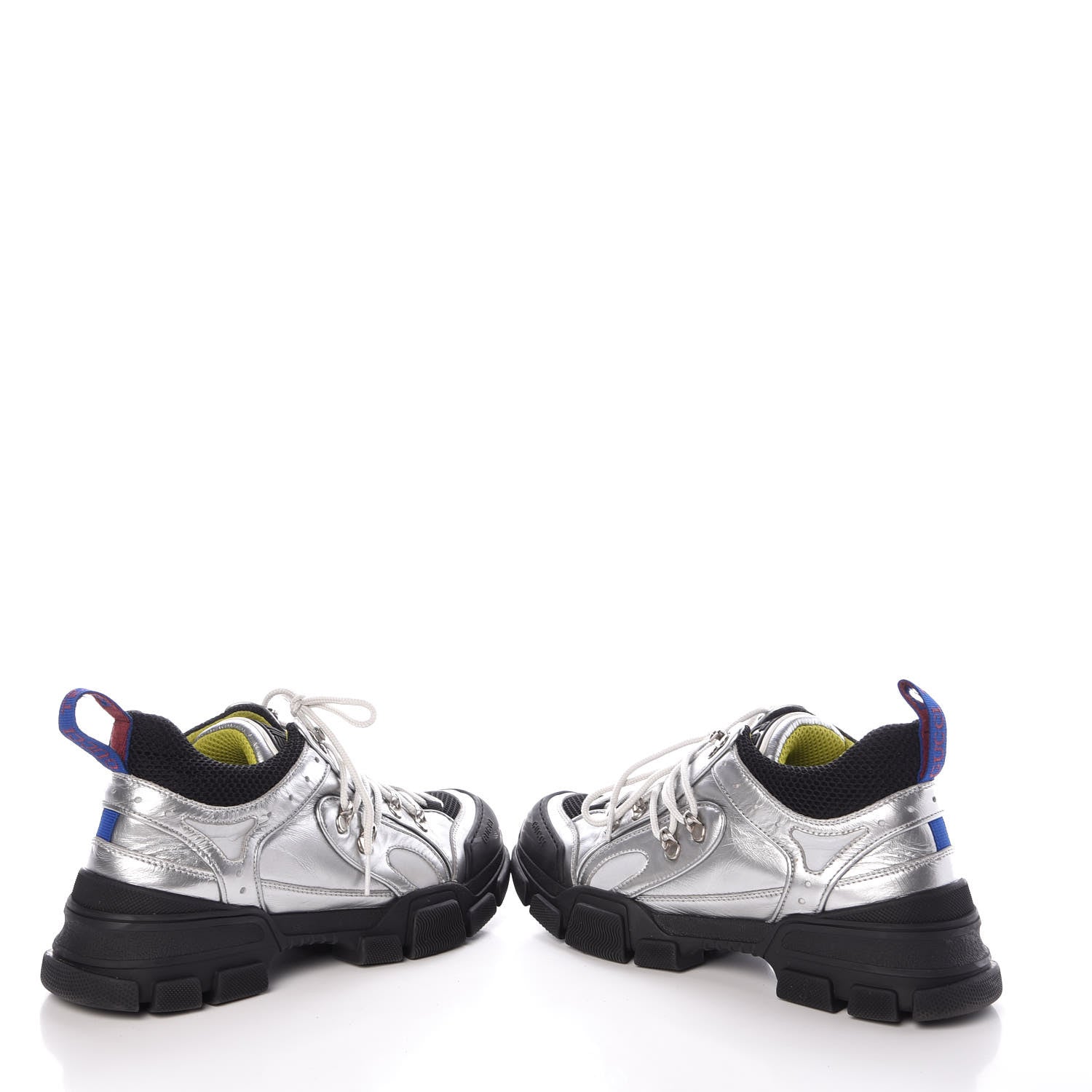 Gucci X SEGA Metallic Calfskin Mesh Womens Flashtrek Sneakers 41 Silver Black 6 of 11