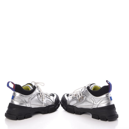 Gucci X SEGA Metallic Calfskin Mesh Womens Flashtrek Sneakers 41 Silver Black 6 of 11
