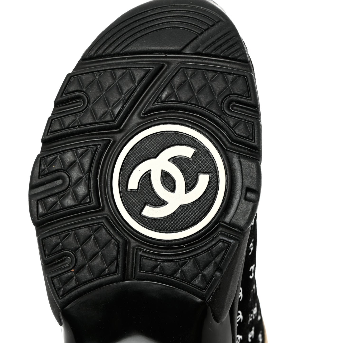 Nylon Suede Calfskin Printed CC Sneakers 37 Black Beige