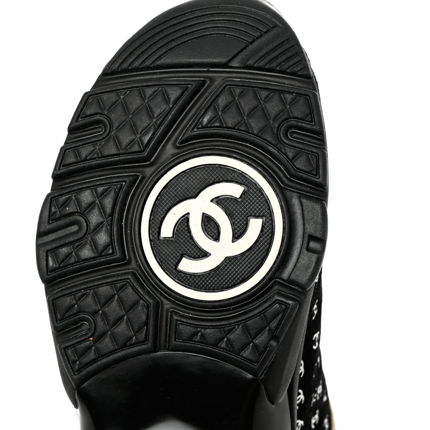 Chanel Nylon Suede Calfskin Printed CC Sneakers 37 Black Beige 8 of 9