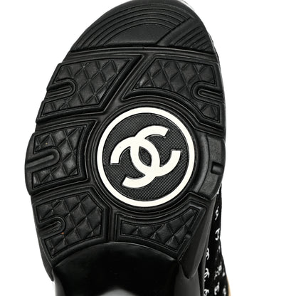 Chanel Nylon Suede Calfskin Printed CC Sneakers 37 Black Beige 8 of 9