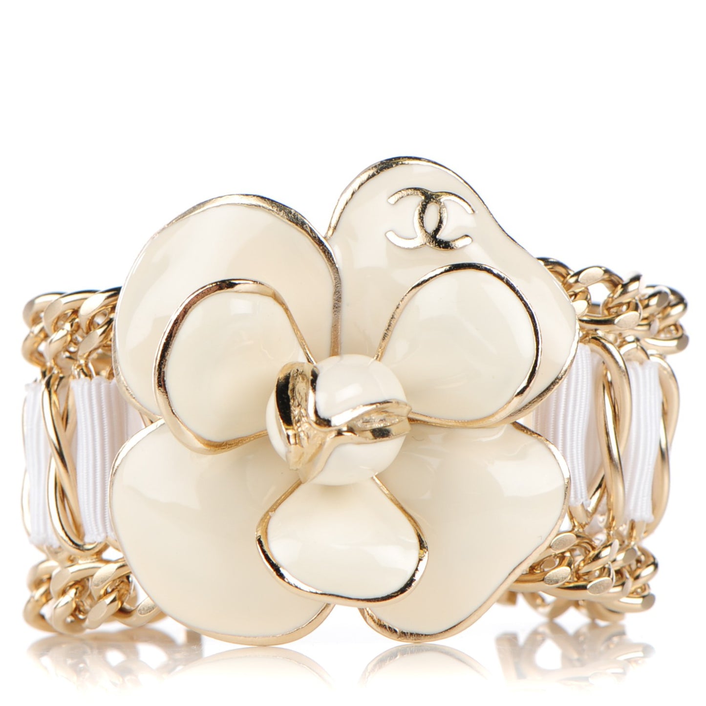 Enamel Camellia Chain Ribbon Bracelet White