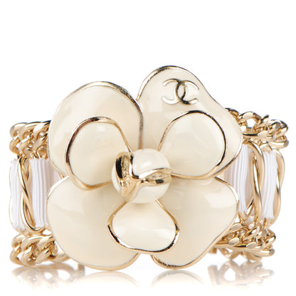 Chanel Enamel Camellia Chain Ribbon Bracelet White 1 of 5