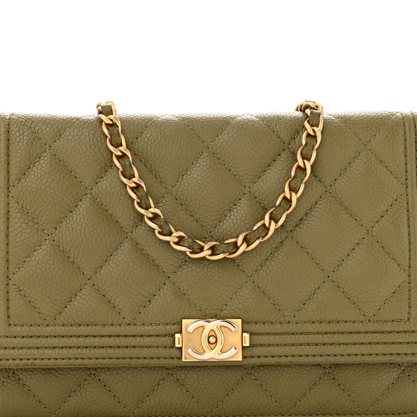 Caviar Quilted Boy Wallet On Chain WOC Khaki