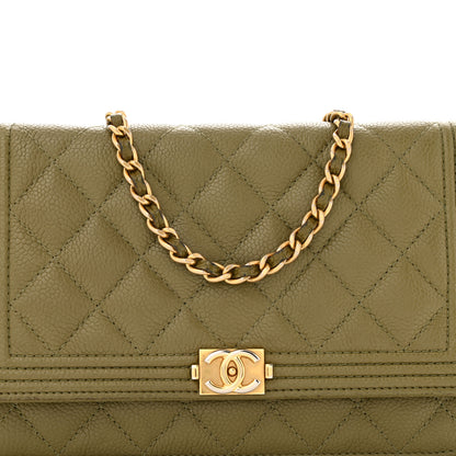 Chanel Caviar Quilted Boy Wallet On Chain WOC Khaki 9 of 14