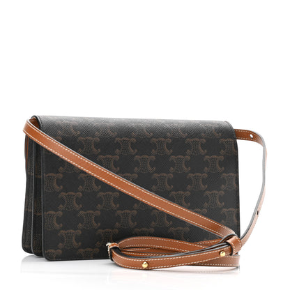 Celine Triomphe Canvas Lambskin Wallet On Strap Tan 1 of 11