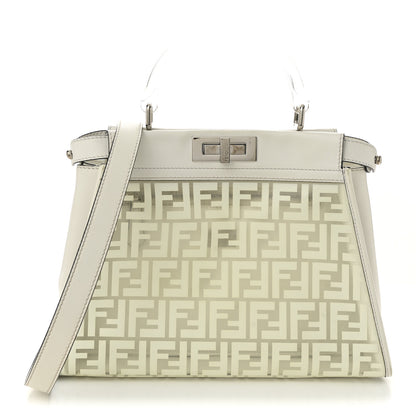 Fendi PVC Glass Vitello Seta Shiny Nappa Plexiglass FF Medium Peekaboo Iconic Satchel White Ice 1 of 15