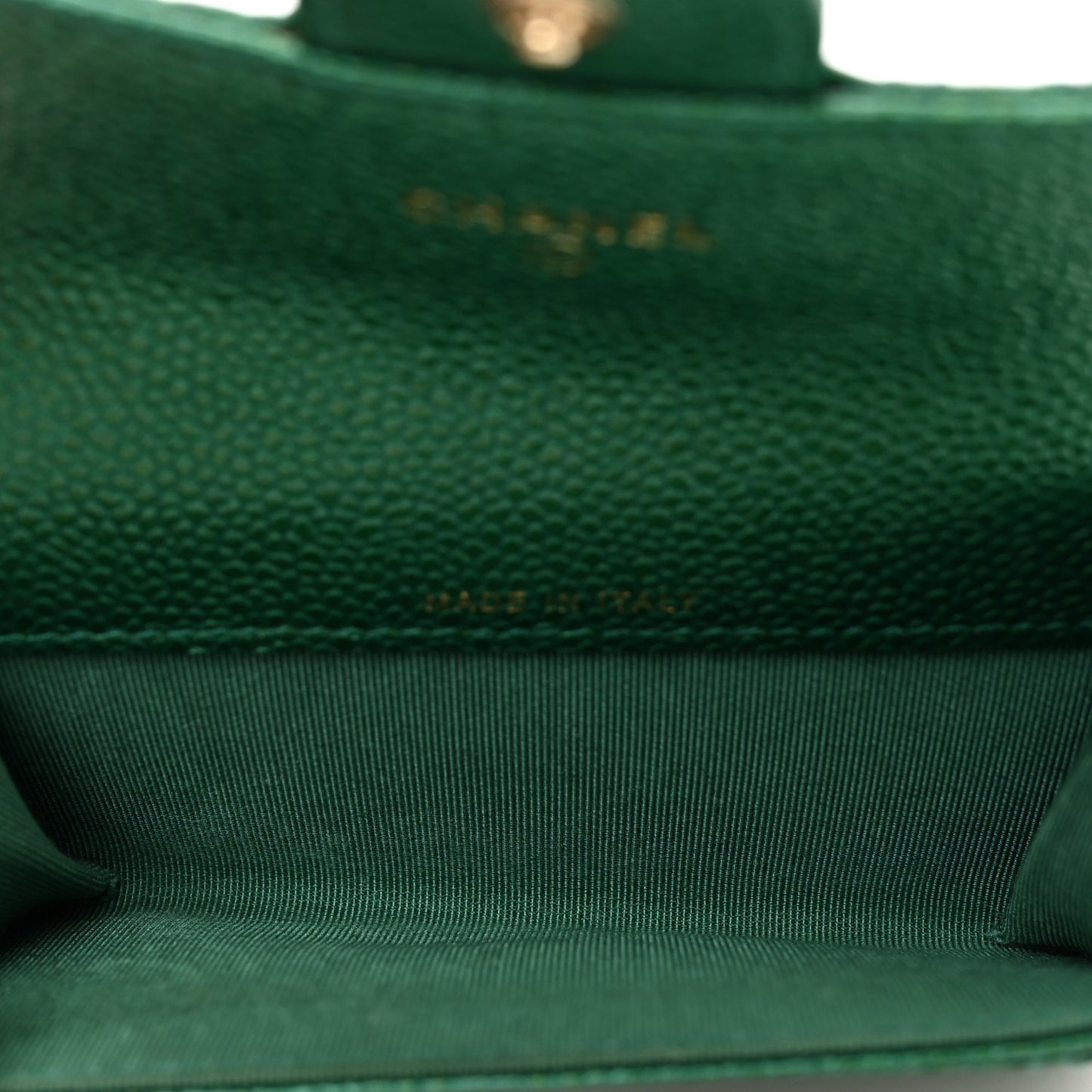 Metallic Caviar Quilted Flap Card Holder Wallet Green