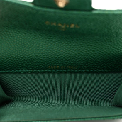 Chanel Metallic Caviar Quilted Flap Card Holder Wallet Green 5 of 9