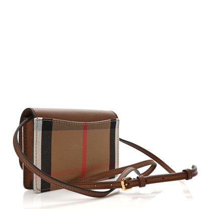Burberry Grained Calfskin House Check Tartan Mix Hampshire Wallet On Chain Tan 3 of 9